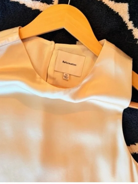 Reformation Jessalyn Silk Dress In Almond, NWOT, NEVER WORN, NO FLAWS. - Picture 3 of 7